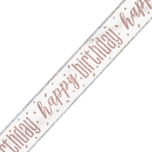 Rose Gold & Silver Prismatic Foil Banner Happy Birthday Rose Gold & Silver Foil Party Decoration for Milestone Celebrations UP